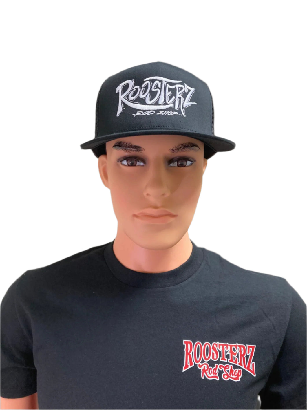 Hats - White Van script - black snapback flatbill