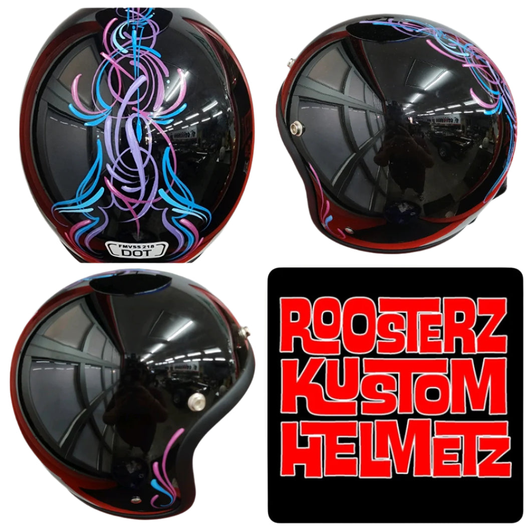 Helmet - Black with blue, purple and pink pin stiping