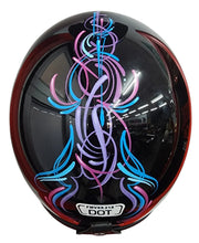 Load image into Gallery viewer, Helmet - Black with blue, purple and pink pin stiping
